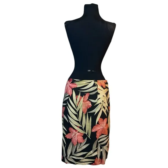 Tommy Bahama Black Floral Silk Wrap Skirt