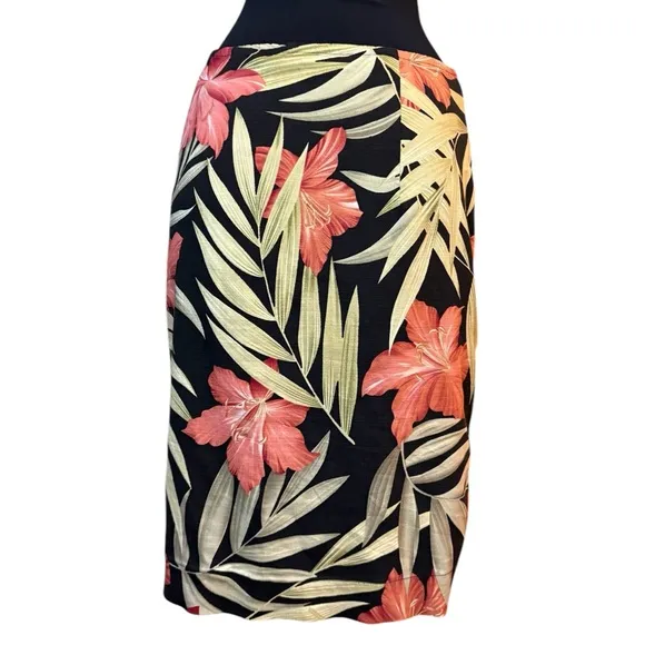 Tommy Bahama Black Floral Silk Wrap Skirt
