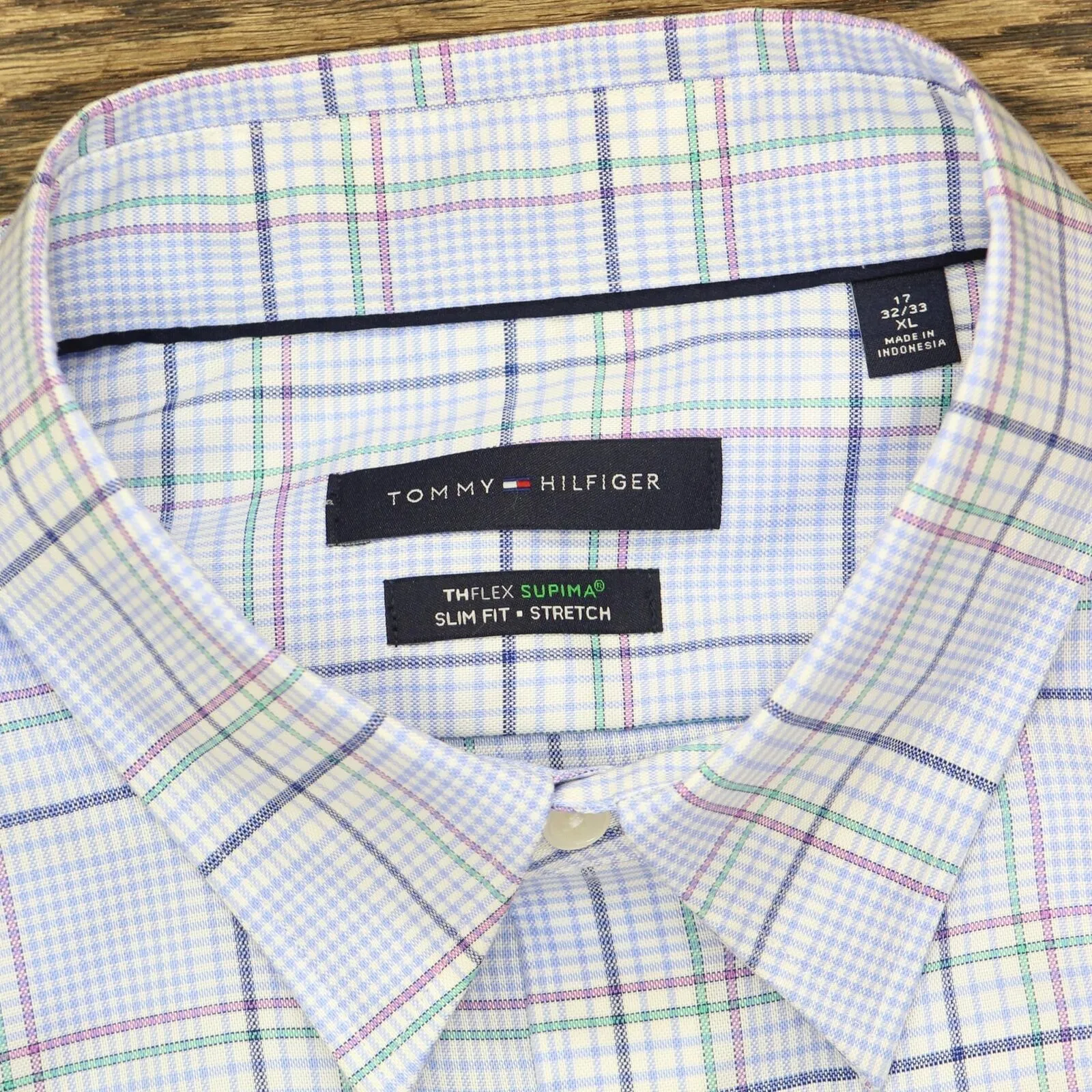 Tommy Hilfiger Men's Performance Stretch Plaid Dress Shirt Ivy Multi XL 17 32-33
