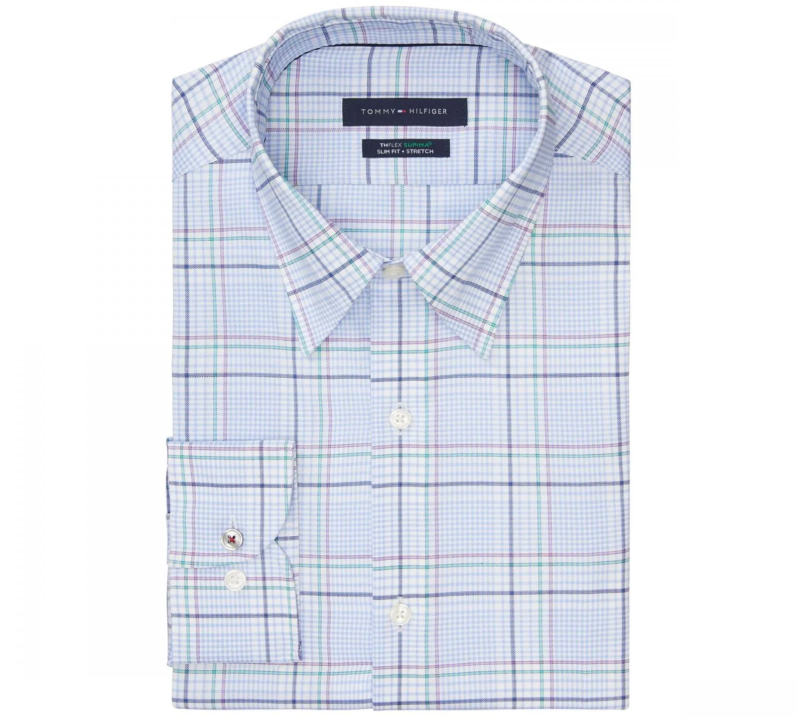 Tommy Hilfiger Men's Performance Stretch Plaid Dress Shirt Ivy Multi XL 17 32-33