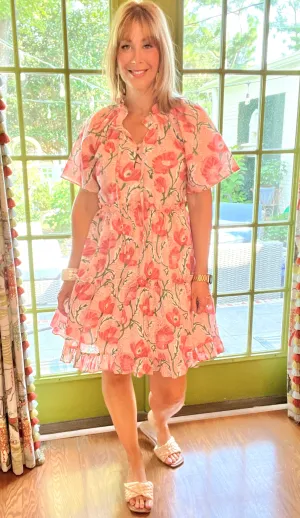 Tucker Block Print Floral Mini Dress
