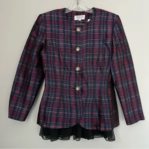 Two Piece Skirt Jacket Set Vintage Talbots Depeche Metallic Plaid Jacket &amp; skirt