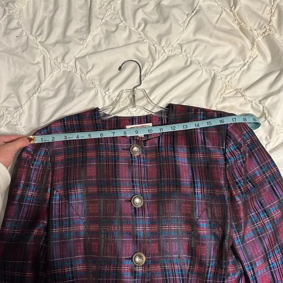 Two Piece Skirt Jacket Set Vintage Talbots Depeche Metallic Plaid Jacket &amp; skirt