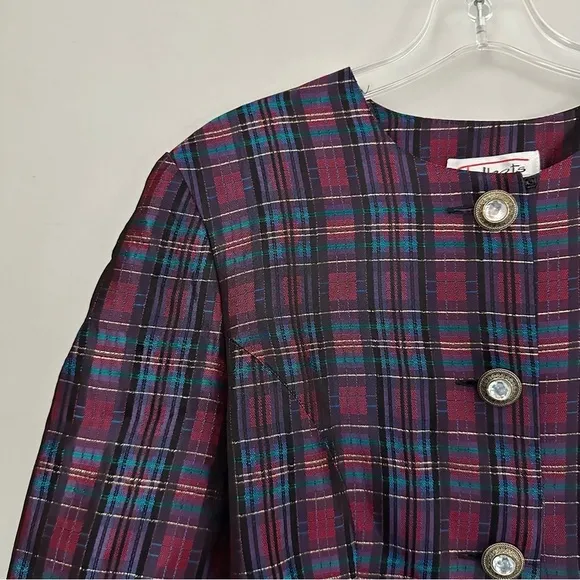 Two Piece Skirt Jacket Set Vintage Talbots Depeche Metallic Plaid Jacket &amp; skirt