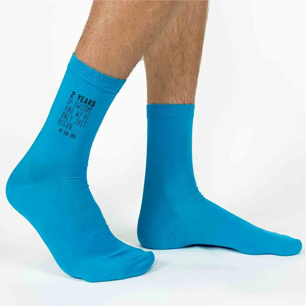 Two Year Wedding Anniversary Socks - 2 Years of Awesome