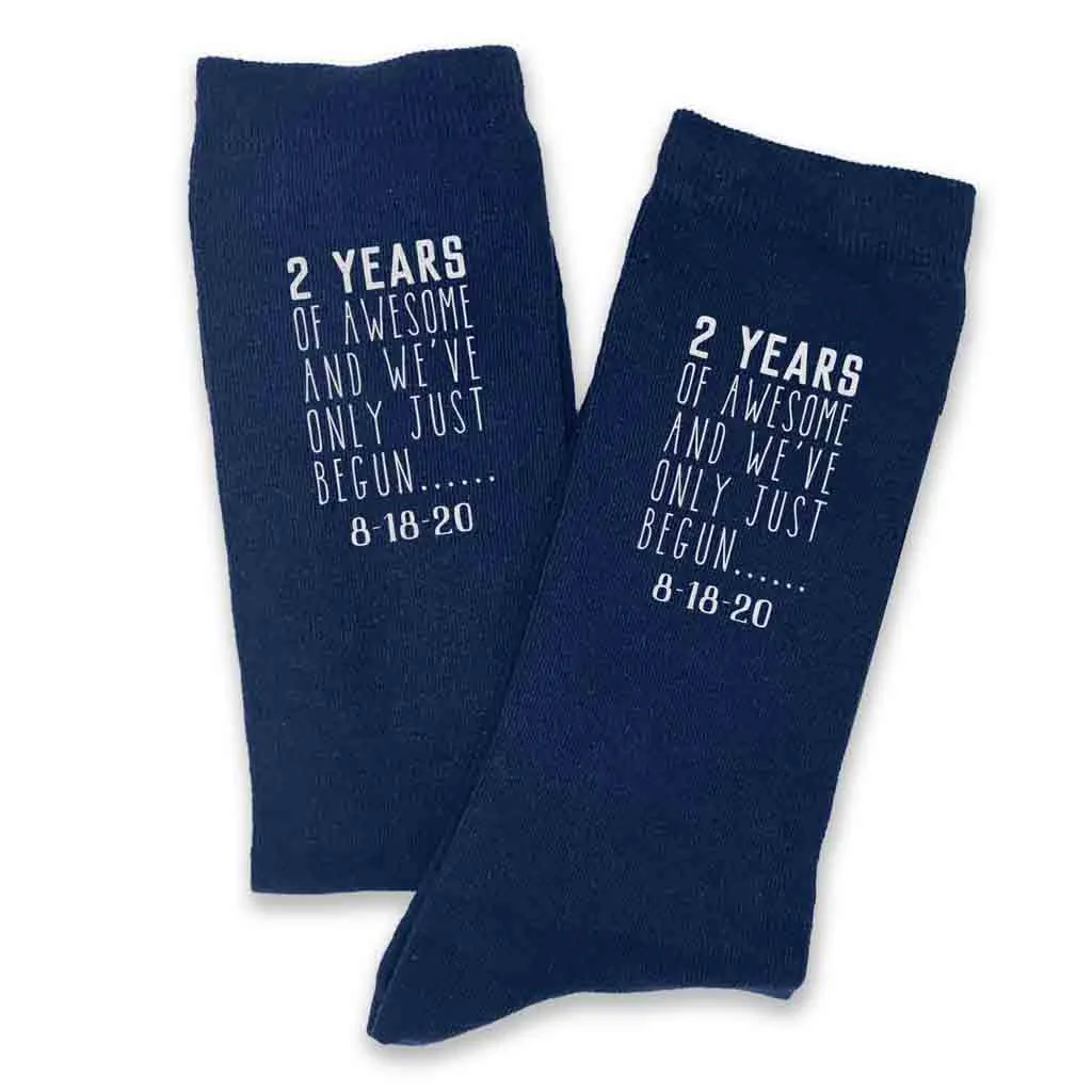 Two Year Wedding Anniversary Socks - 2 Years of Awesome