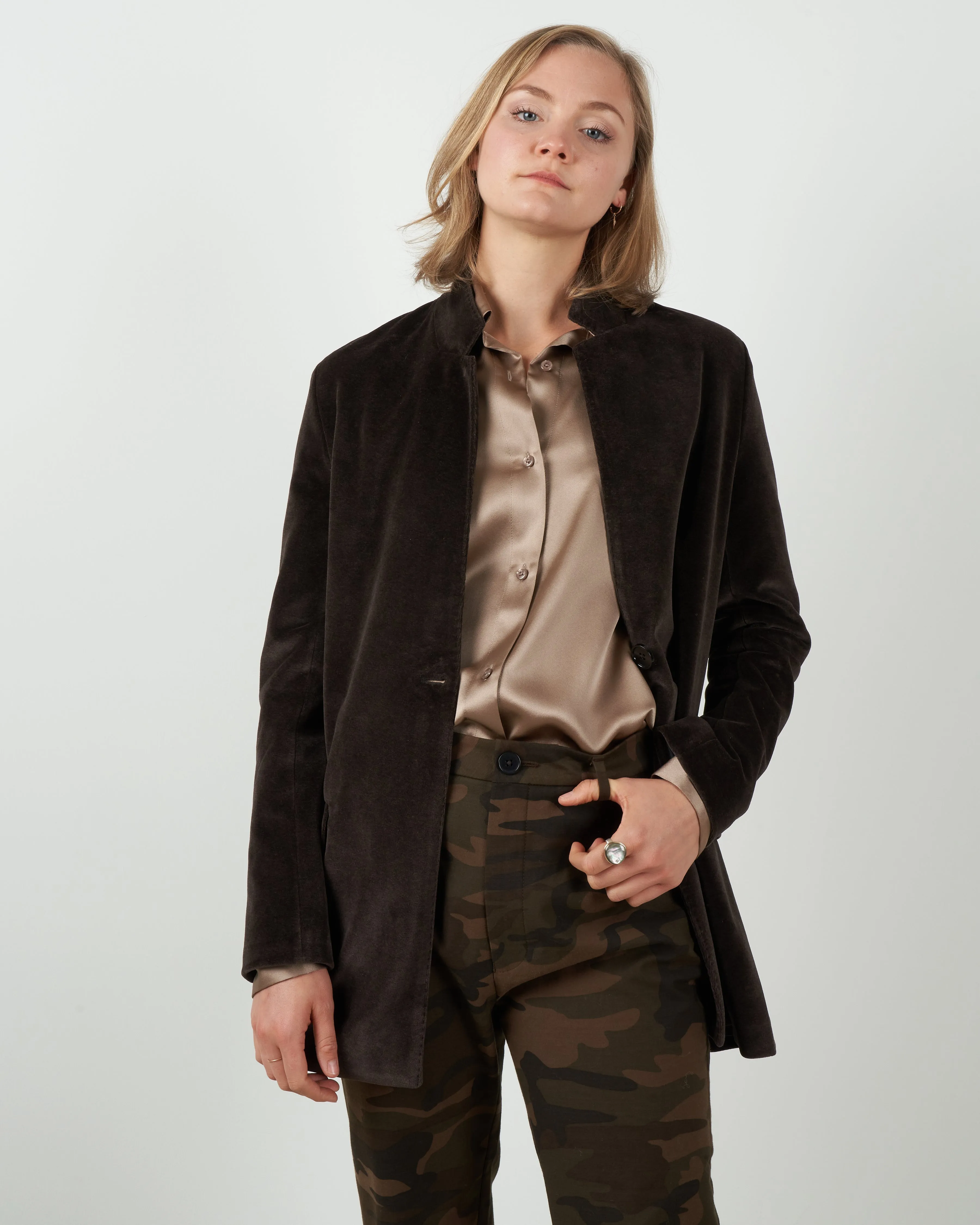 velvet boyfriend jacket - brown
