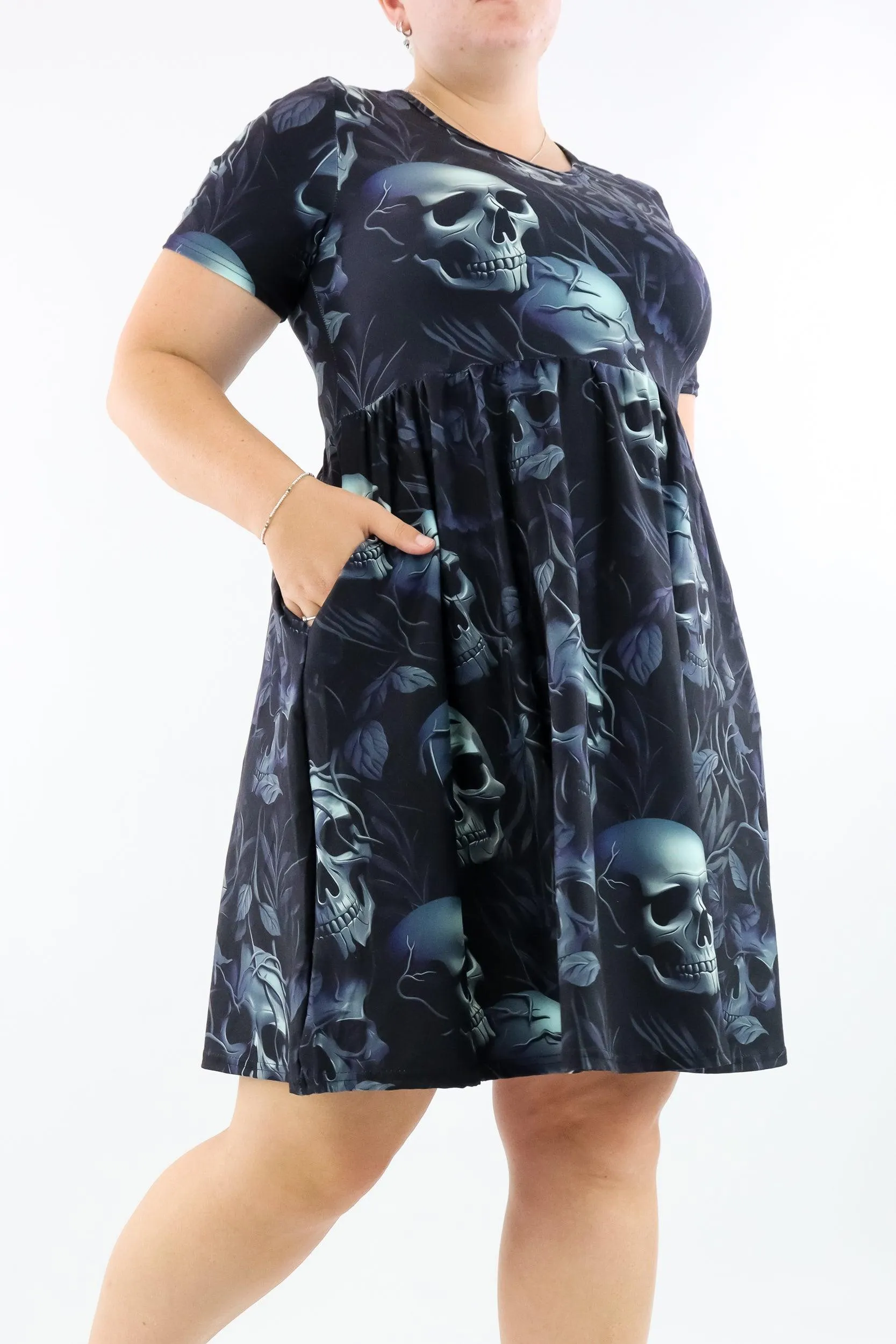 Vines of the Dead - Short Sleeve Skater Dress - Knee Length - Side Pockets