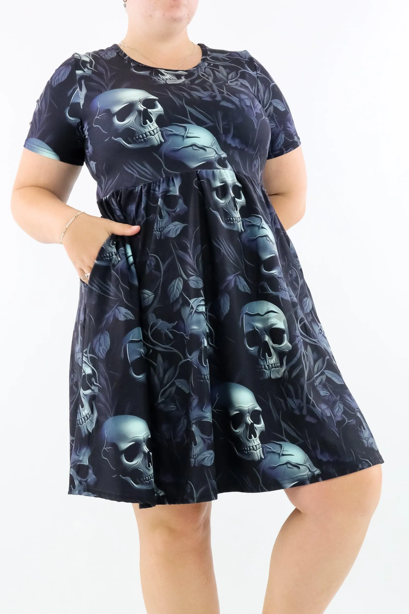 Vines of the Dead - Short Sleeve Skater Dress - Knee Length - Side Pockets
