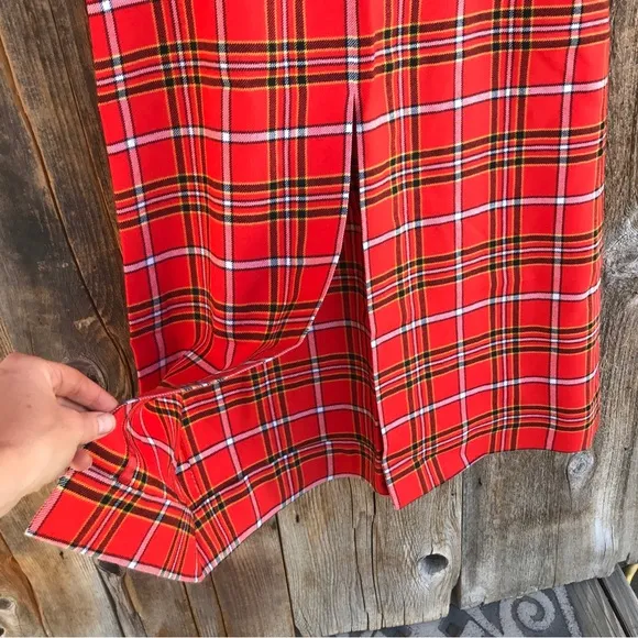 Vintage 1970s Aljean Canada 100% Wool Orange Plaid Maxi Skirt XS