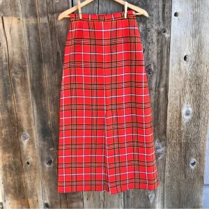 Vintage 1970s Aljean Canada 100% Wool Orange Plaid Maxi Skirt XS