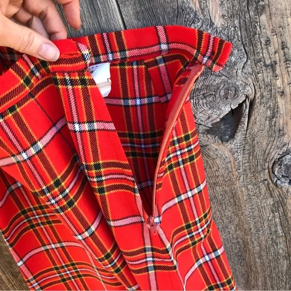 Vintage 1970s Aljean Canada 100% Wool Orange Plaid Maxi Skirt XS