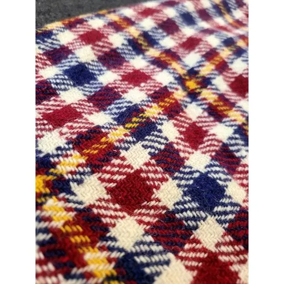 Vintage 60s 70s Blue Red Yellow Plaid Mini Skirt A Line Size XS Twiggy Buckle