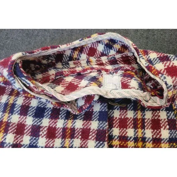 Vintage 60s 70s Blue Red Yellow Plaid Mini Skirt A Line Size XS Twiggy Buckle