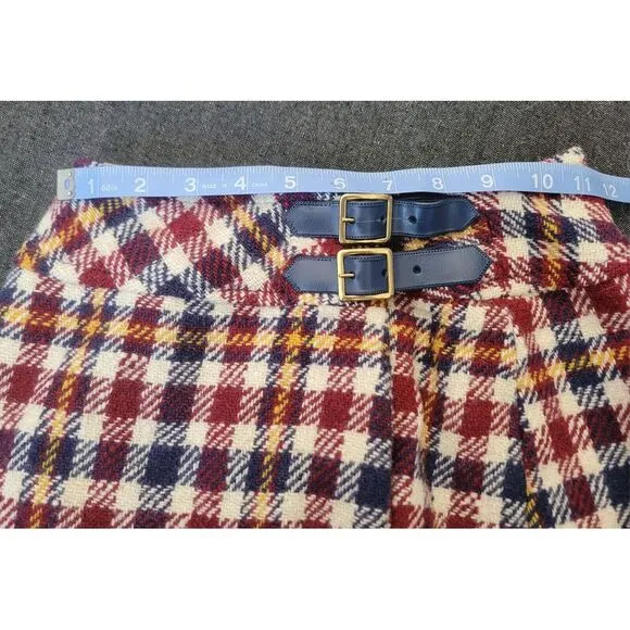 Vintage 60s 70s Blue Red Yellow Plaid Mini Skirt A Line Size XS Twiggy Buckle