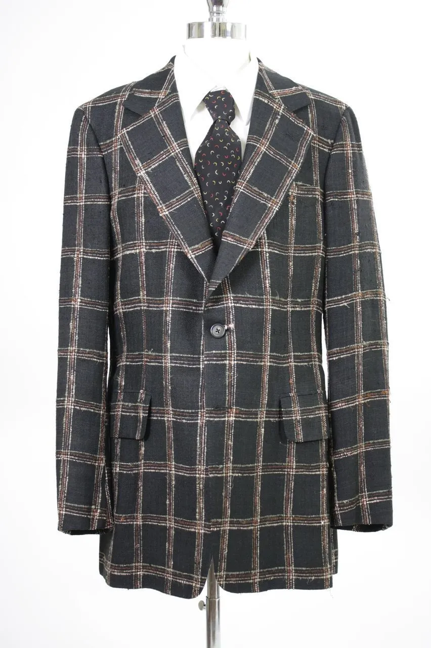 Vintage 60s 70s mens Jacket plaid linen