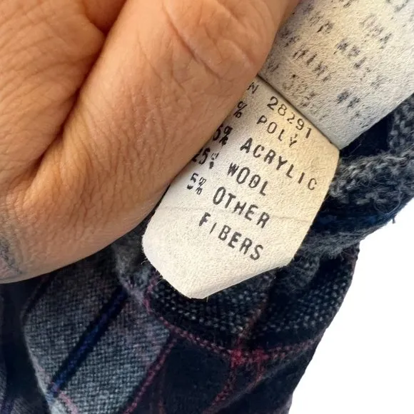 Vintage 70s Grey Plaid Button Up Straight Above Knee Wool Blend Skirt Medium