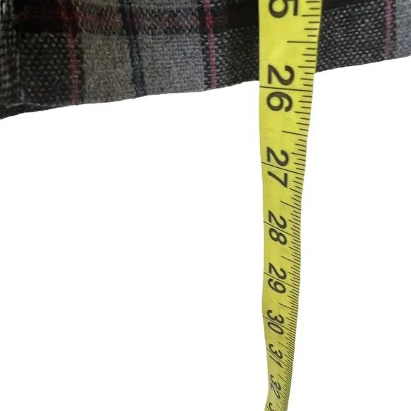 Vintage 70s Grey Plaid Button Up Straight Above Knee Wool Blend Skirt Medium
