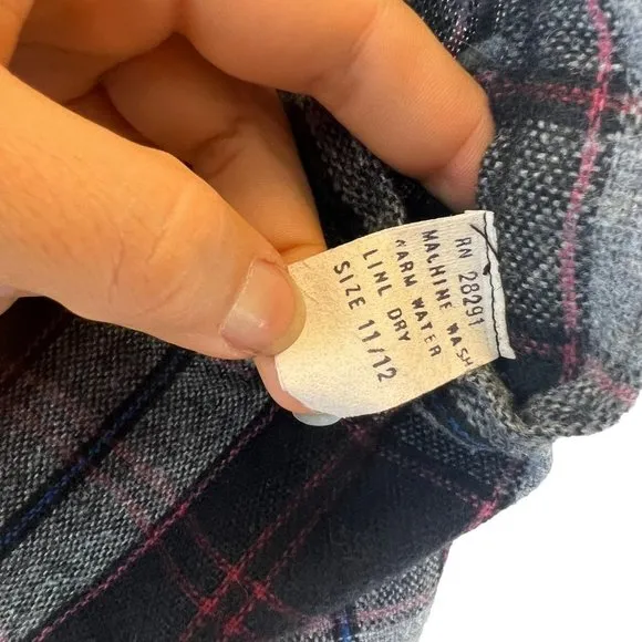 Vintage 70s Grey Plaid Button Up Straight Above Knee Wool Blend Skirt Medium