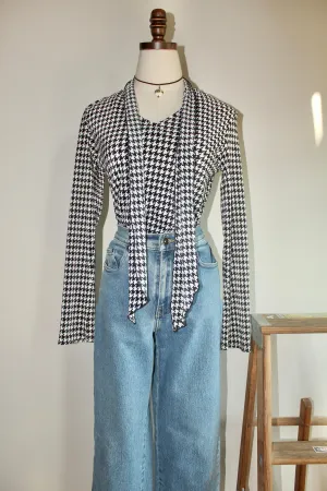 Vintage 90s Checkered Tie Pleated Blouse (S)