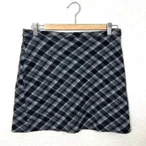 Vintage 90’s Eddie Bauer Plaid Wool Mini Skirt Black Gray Size M