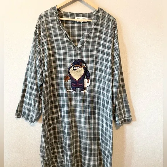 Vintage Acme Clothing Taz Long Plaid Sleep Shirt