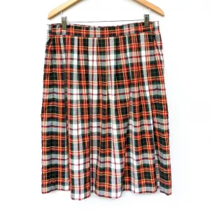 VINTAGE Baxter Wells red green holiday tartan plaid pleated midi skirt