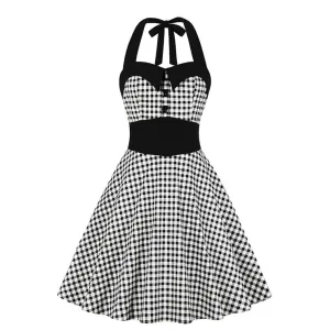 Vintage Black and White Checked Halter Dress