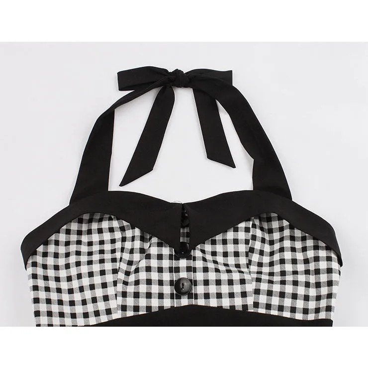 Vintage Black and White Checked Halter Dress