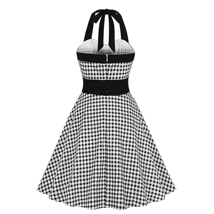 Vintage Black and White Checked Halter Dress