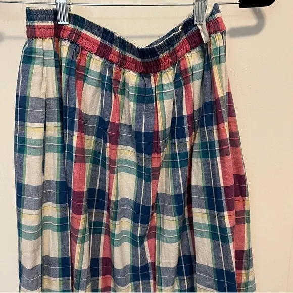 Vintage blue pink white turquoise pull on plaid skirt buttons all the way down
