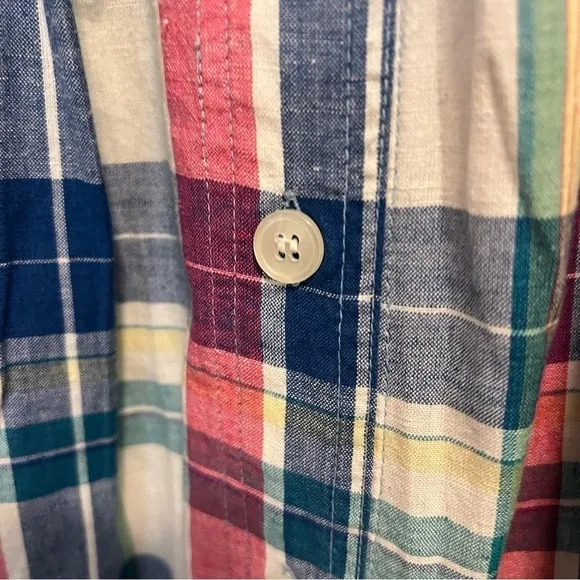 Vintage blue pink white turquoise pull on plaid skirt buttons all the way down