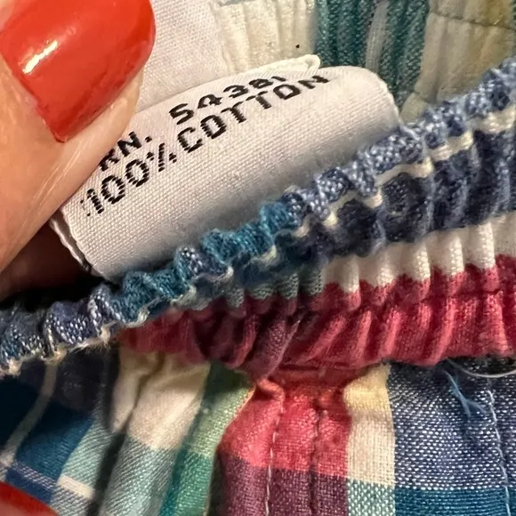 Vintage blue pink white turquoise pull on plaid skirt buttons all the way down