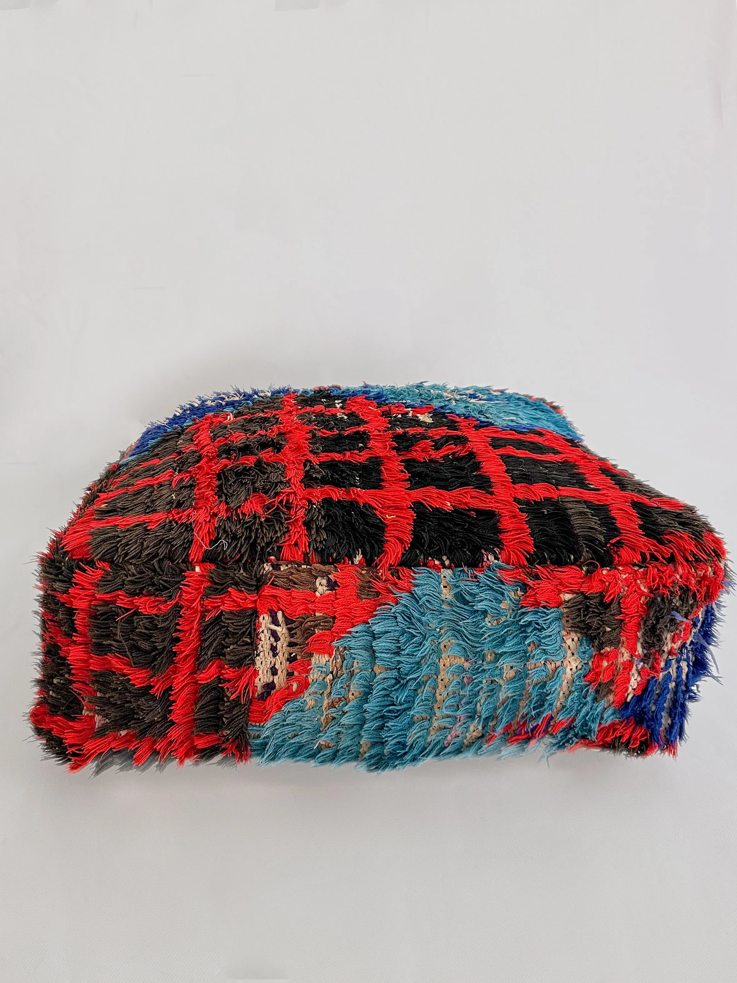 Vintage Boucherouite Pouf - Red Grid