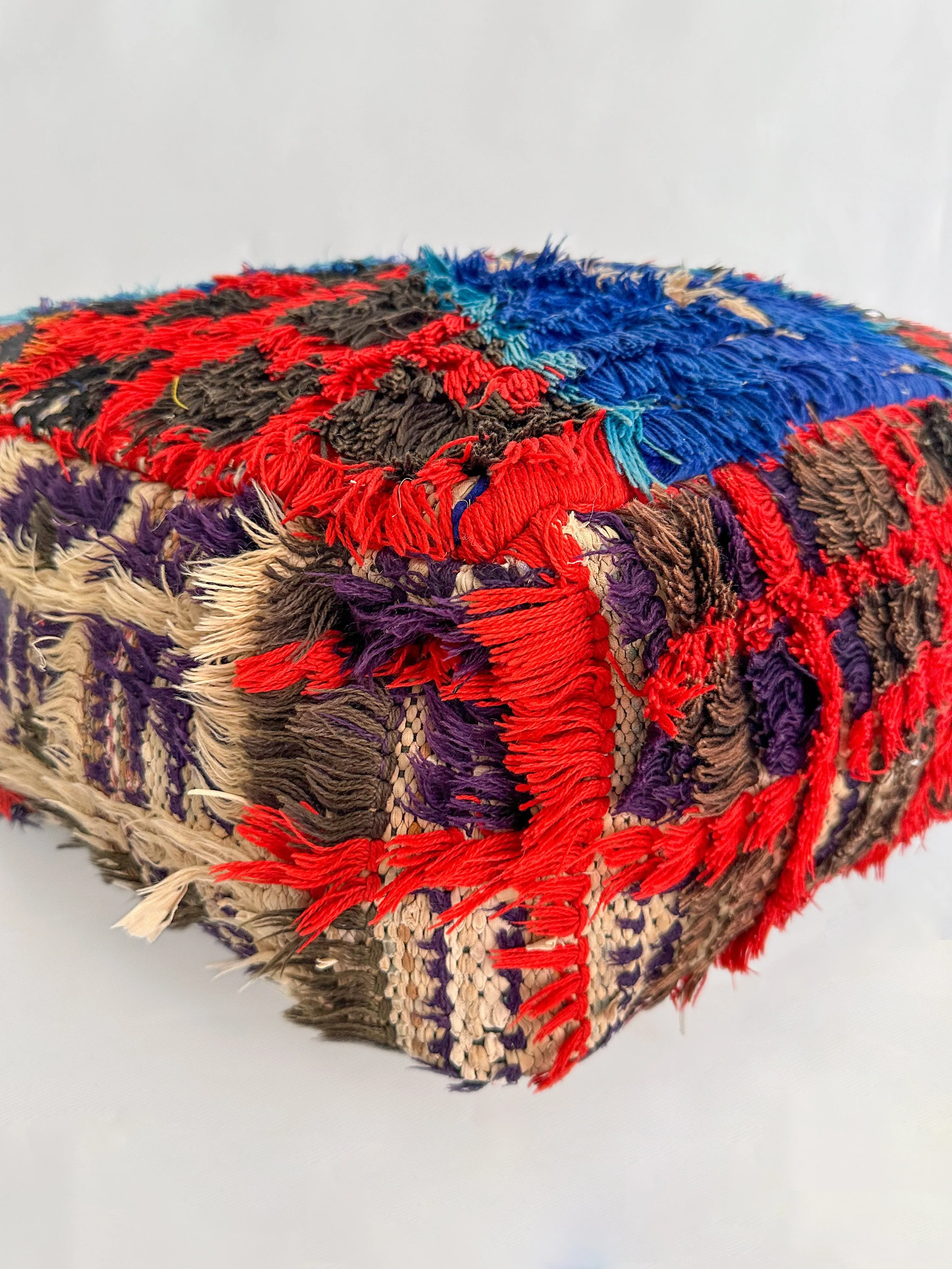 Vintage Boucherouite Pouf - Red Grid