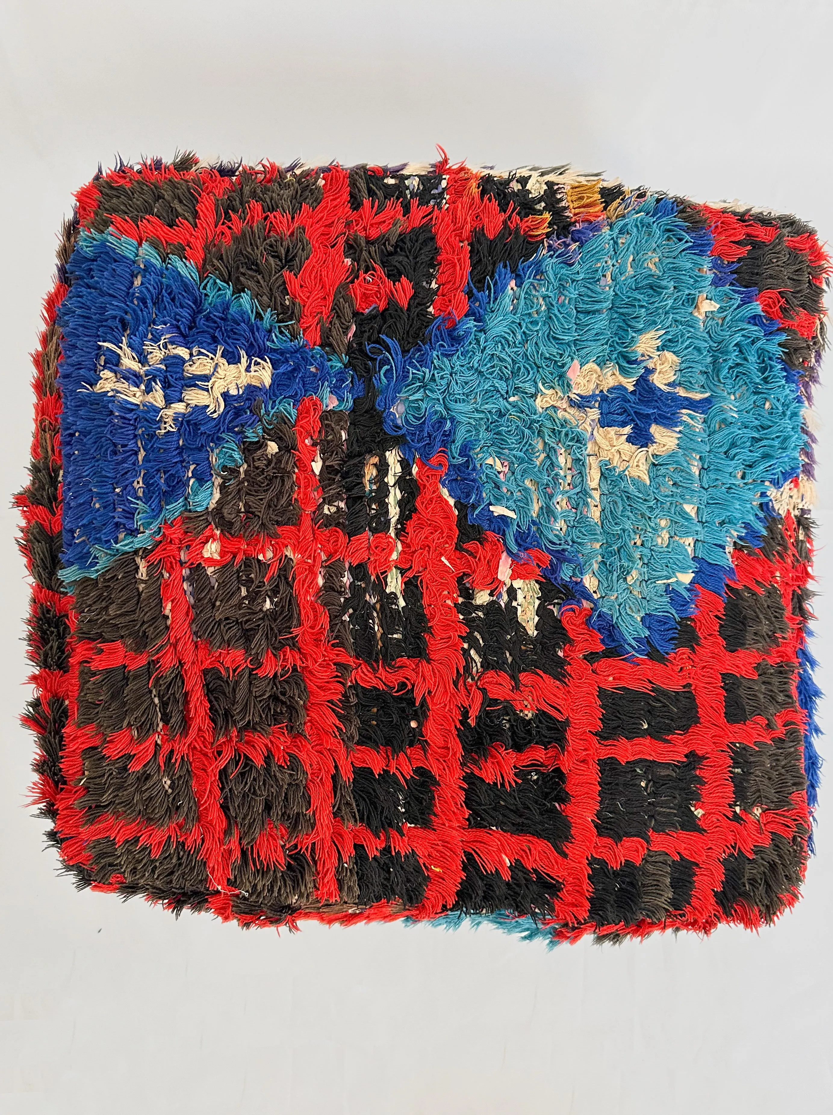 Vintage Boucherouite Pouf - Red Grid