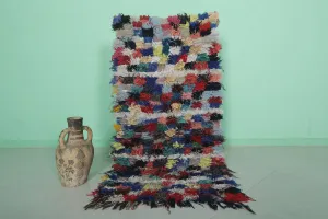 Vintage Boucherouite Runner Rug 2.6 x 5.3 Feet - Handmade Moroccan Decor
