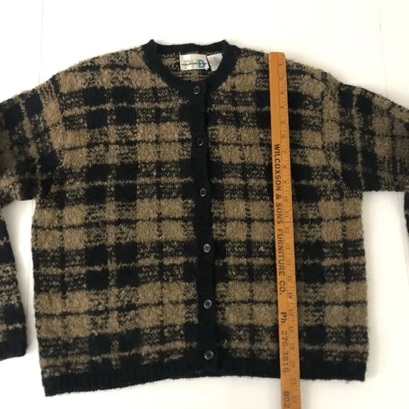 Vintage Brown black windowpane plaid cardigan