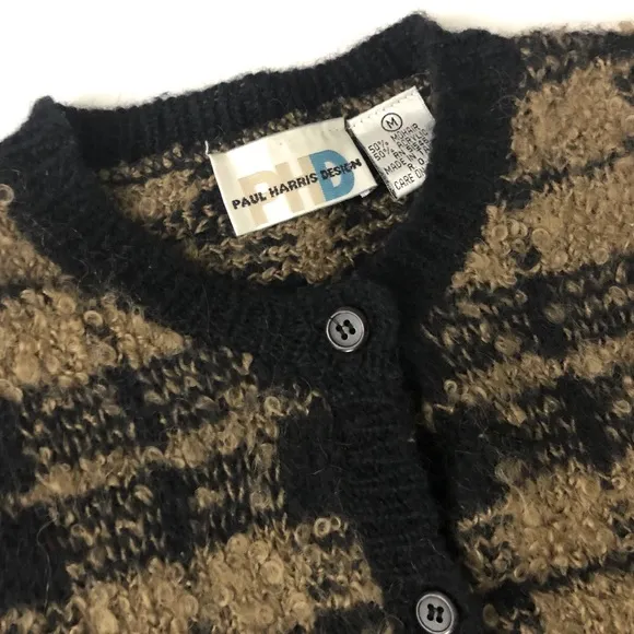 Vintage Brown black windowpane plaid cardigan