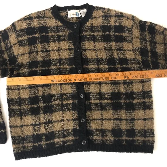 Vintage Brown black windowpane plaid cardigan
