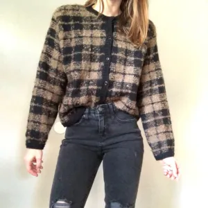 Vintage Brown black windowpane plaid cardigan