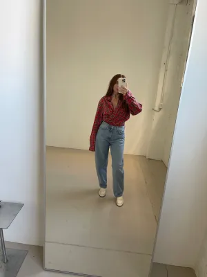 vintage button up in red plaid.