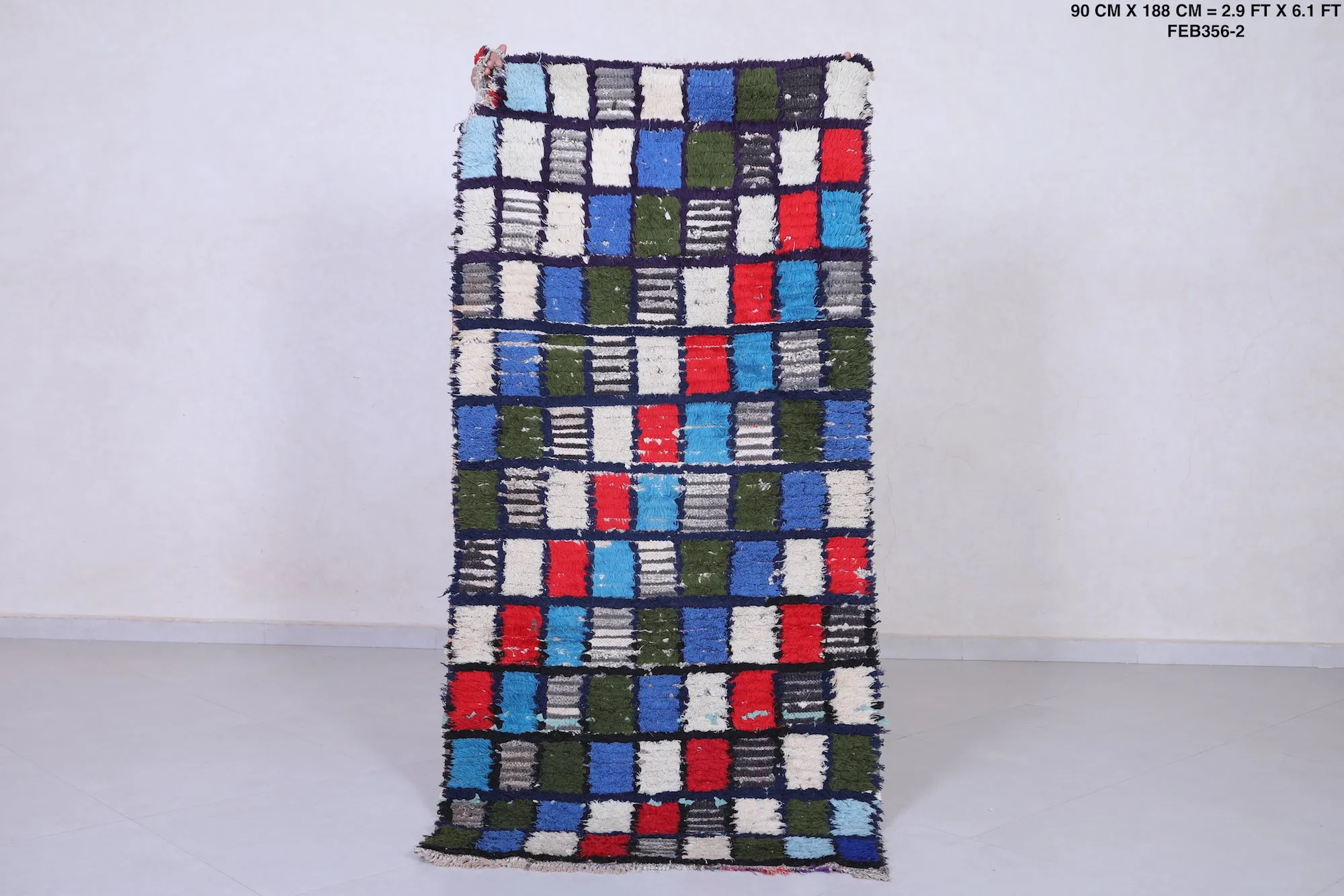 Vintage Checkered Rug 2.9 X 6.1 Feet – Handwoven Moroccan Style