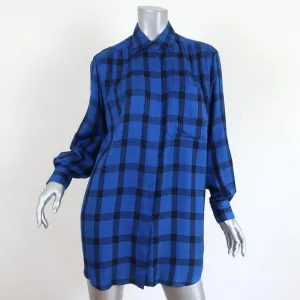 Vintage Christian Dior Chemises Plaid Shirt Blue Size 10 Long Sleeve Tunic Top