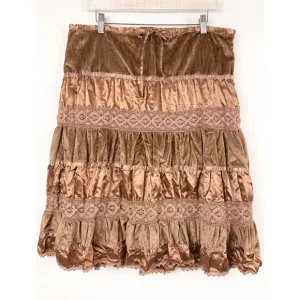 Vintage Cottagecore Velvet Lace Tiered Skirt XL Pink Fairy Whimsical Cottagecore