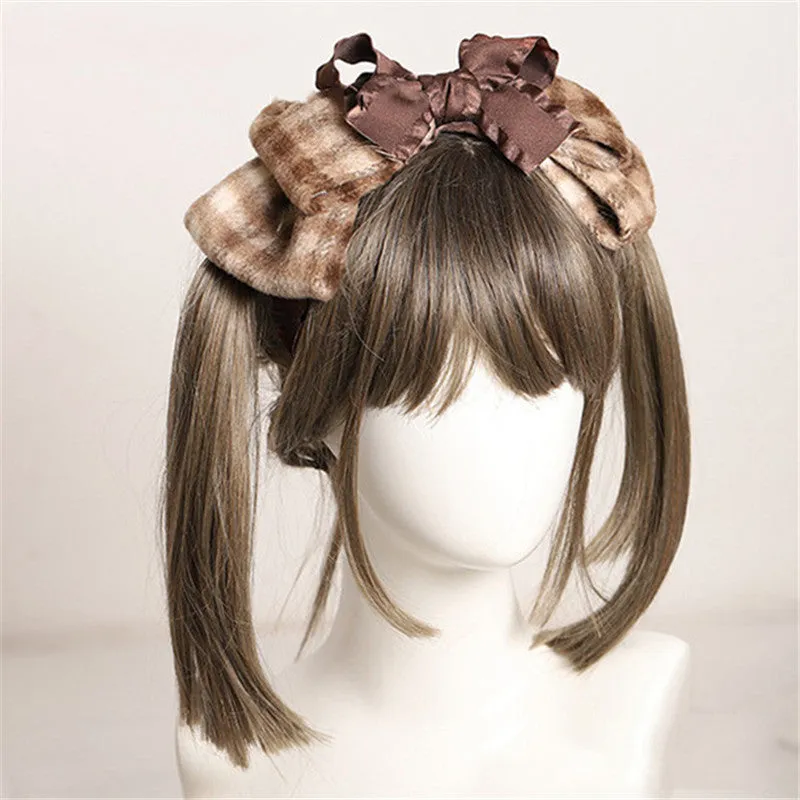 VINTAGE FRENCH PLAID BOW HEADBAND UB3415
