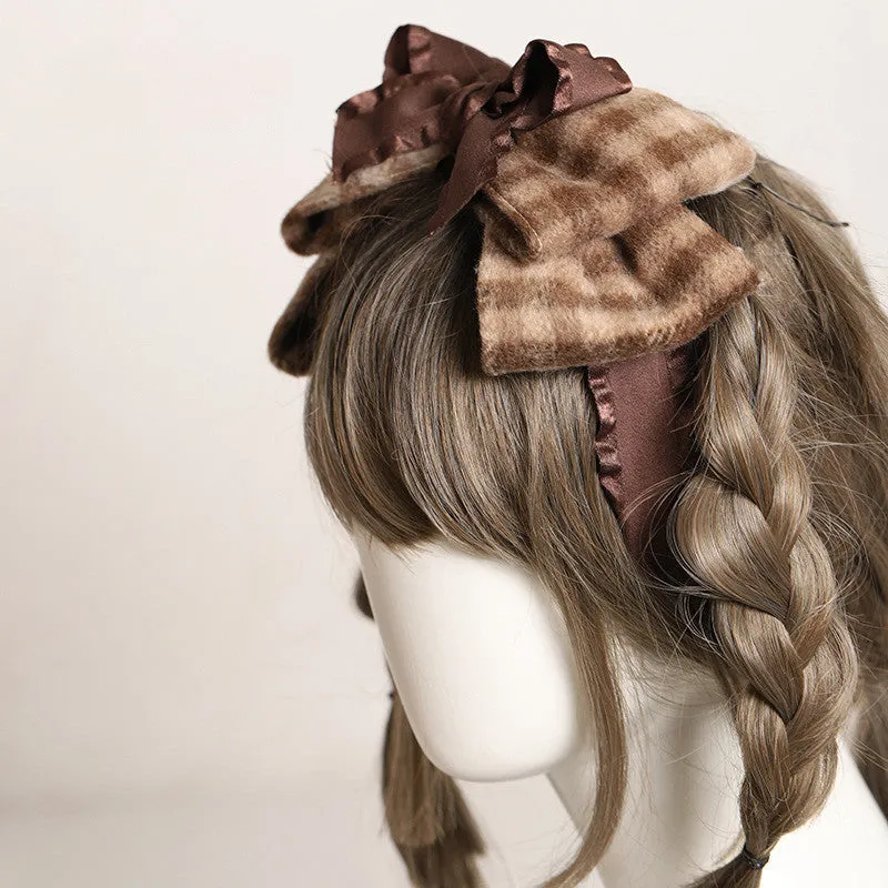 VINTAGE FRENCH PLAID BOW HEADBAND UB3415