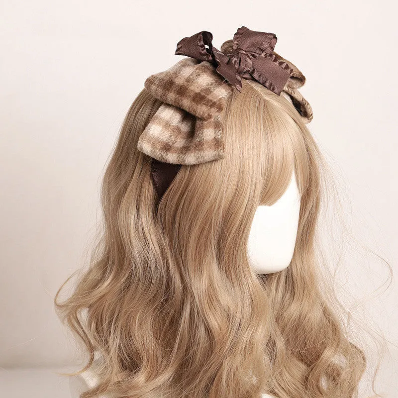 VINTAGE FRENCH PLAID BOW HEADBAND UB3415