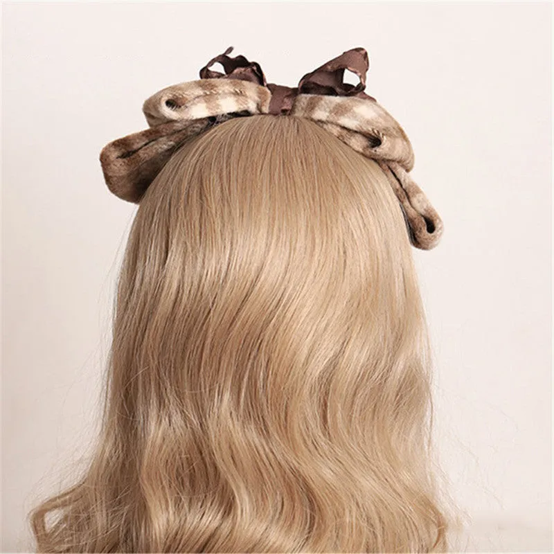 VINTAGE FRENCH PLAID BOW HEADBAND UB3415