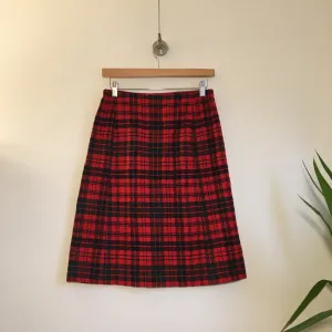 Vintage Handmade Wool Plaid Knee Length skirt with Pockets // size small